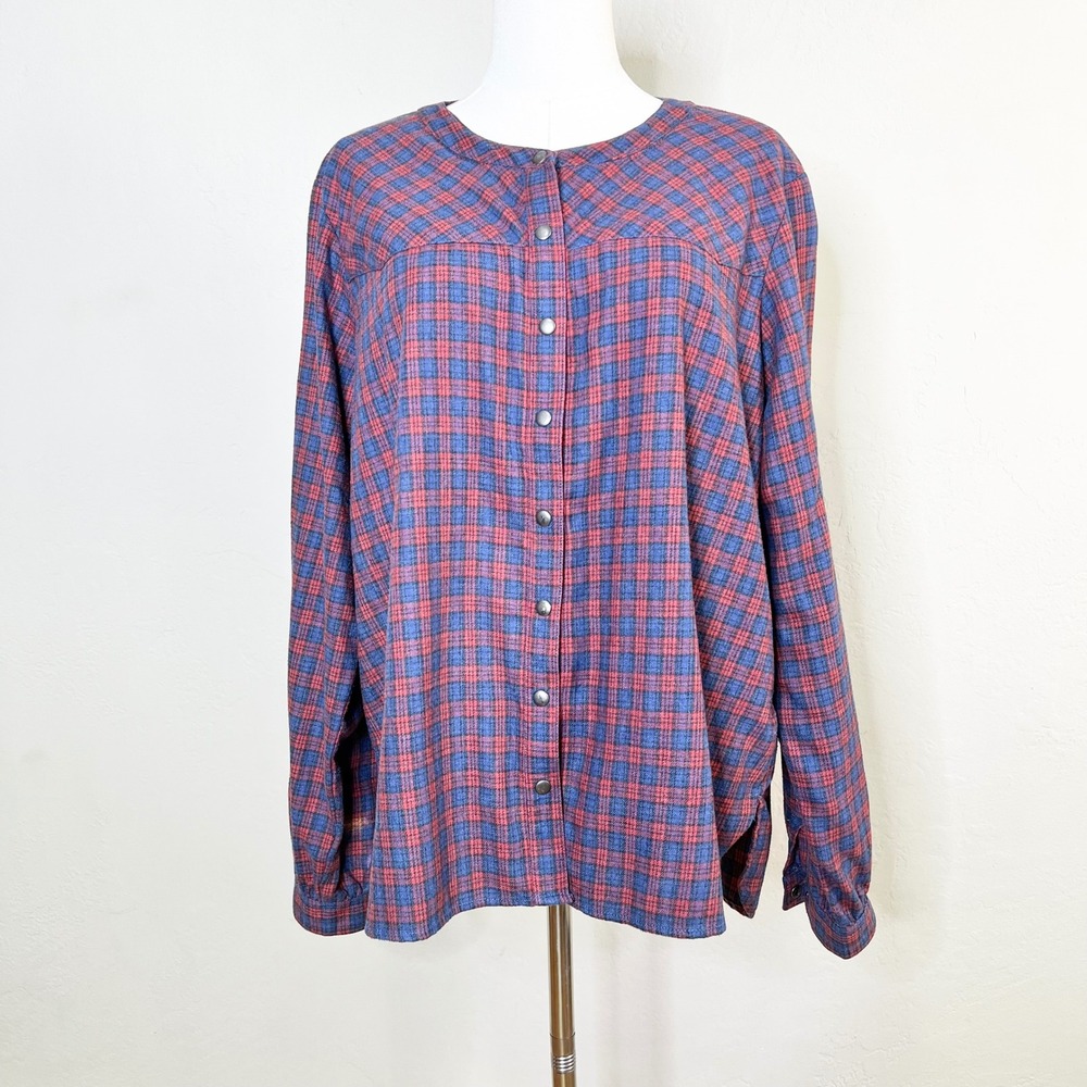 Aventura Top Plaid Snap Front Women Size XL‎ Red Blue Long Sleeve Cotton Blend
